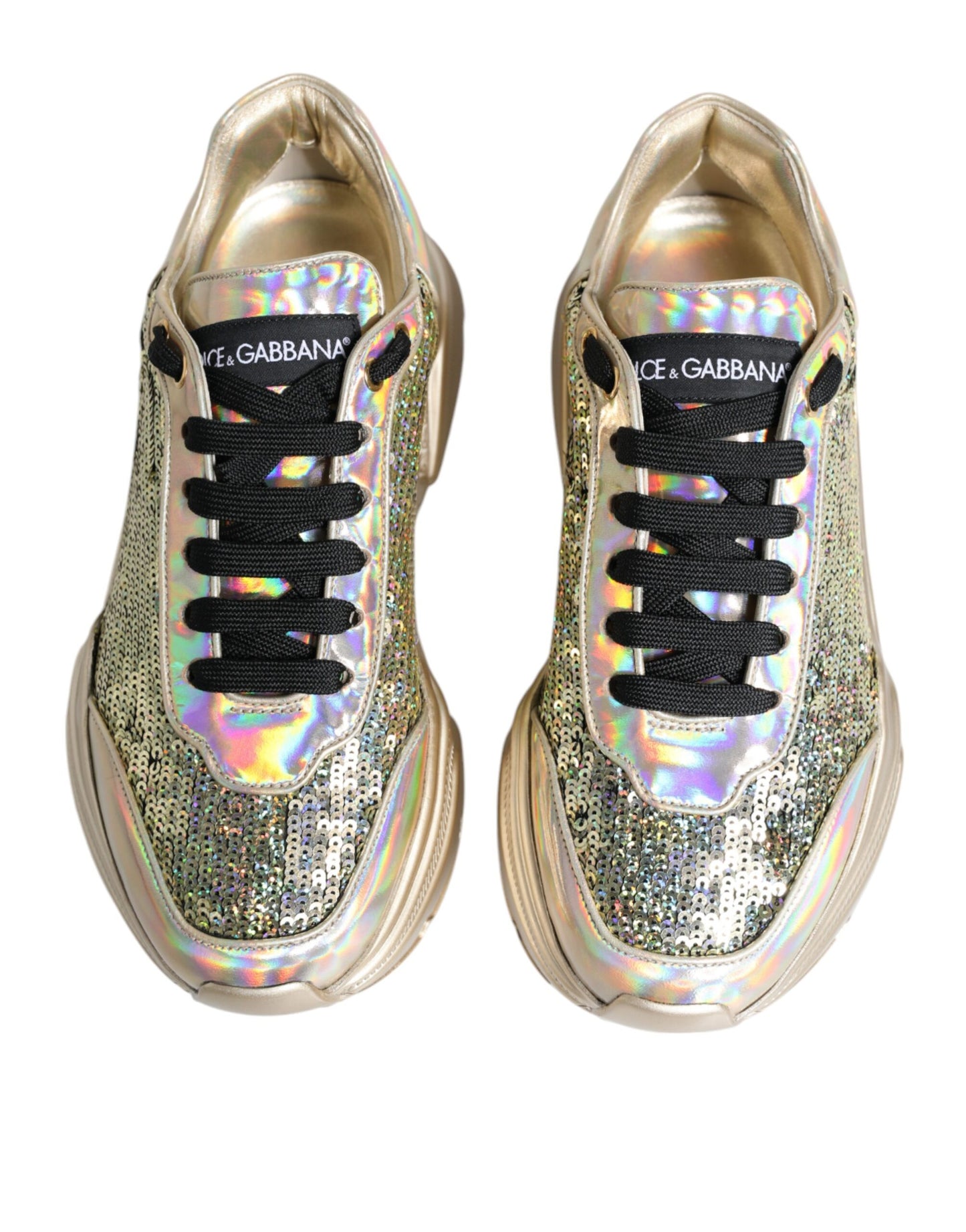 Dolce & Gabbana Gold Sequin Iridiscent Daymaster Sneakers Shoes