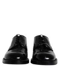 Dolce & Gabbana Black Leather Lace Up Men Derby Formal Shoes