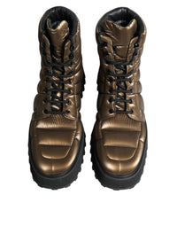 Dolce & Gabbana Bronze Padded Mid Calf Lace Up Boots Shoes