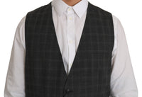 Dolce & Gabbana Elegant Checkered Wool Vest for the Urbane Man