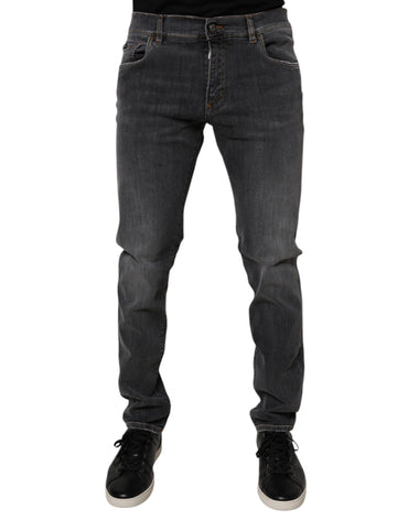 Dolce & Gabbana Dark Gray Washed Cotton Slim Fit Denim Jeans