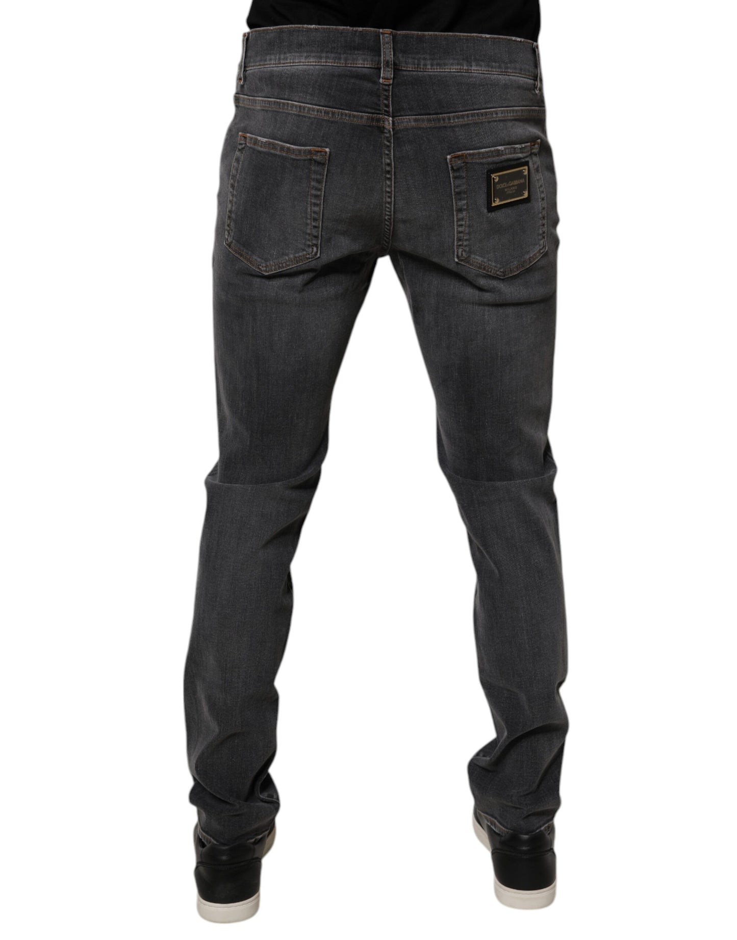 Dolce & Gabbana Dark Gray Washed Cotton Slim Fit Denim Jeans