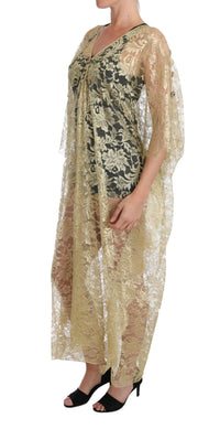 Dolce & Gabbana Golden Floral Lace Kaftan Sundress