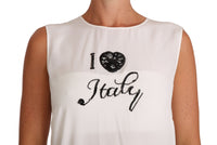 Dolce & Gabbana Elegant White Silk Sleeveless Top with Lace Detail