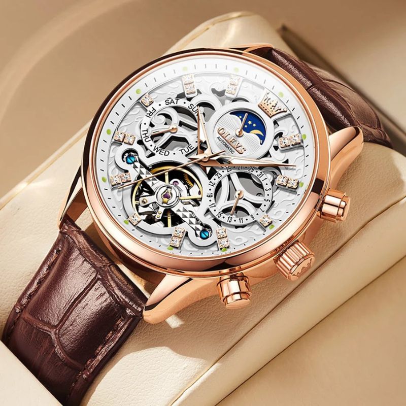 Elite Automatic Mechanical Watch with Leather Strap - Retail Flare