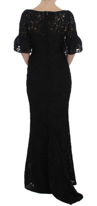 Dolce & Gabbana Elegant Black Floral Lace Maxi Dress