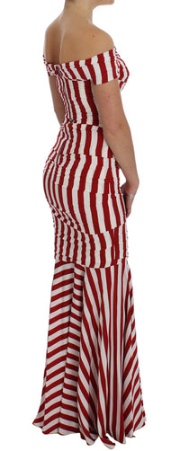 Dolce & Gabbana Elegant Red and White Striped Silk Bodycon Dress