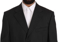 Z ZEGNA Elegant Black Striped Wool Suit