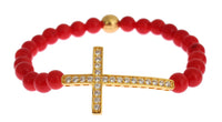 Nialaya Elegant Gold and Red Coral Beaded Bracelet