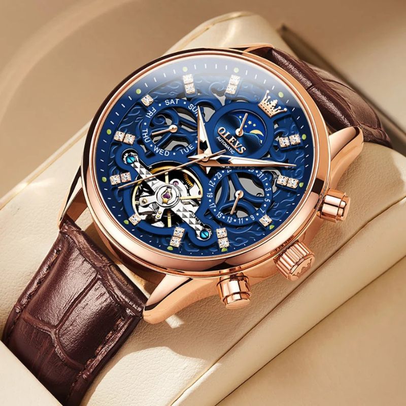 Elite Automatic Mechanical Watch with Leather Strap - Retail Flare