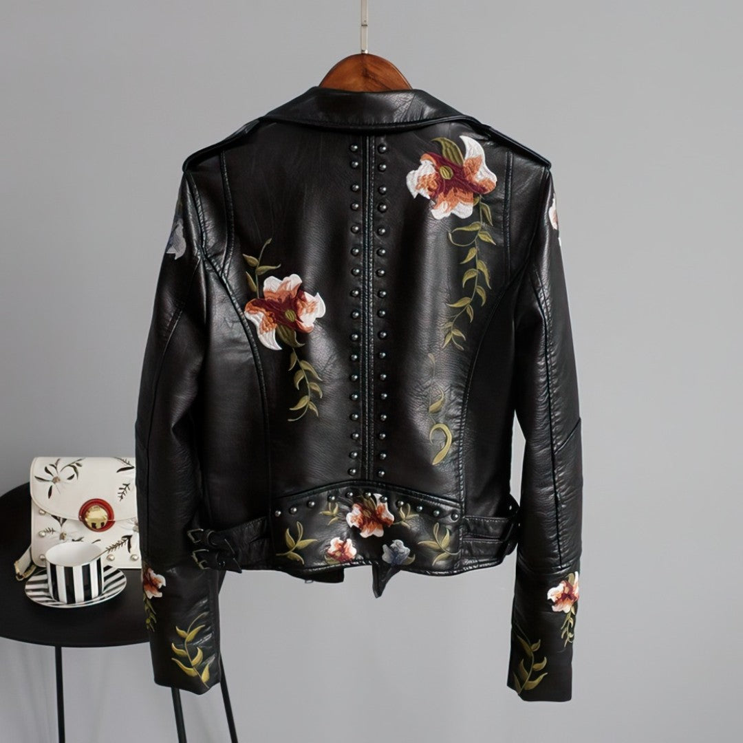 AMELIA | Leather Jacket with Embroidered Flowers