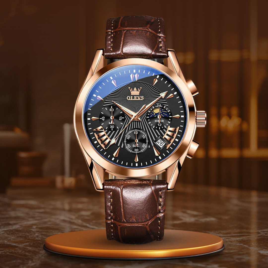 Sapphire Dial Quartz Leather Watch - Retail Flare