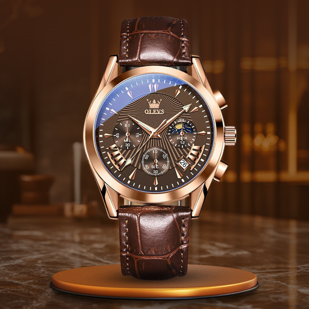 Sapphire Dial Quartz Leather Watch - Retail Flare