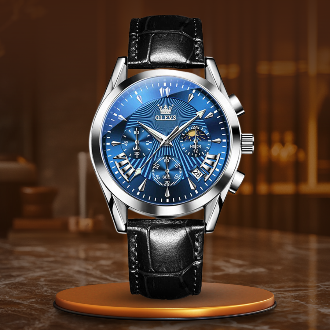 Sapphire Dial Quartz Leather Watch - Retail Flare