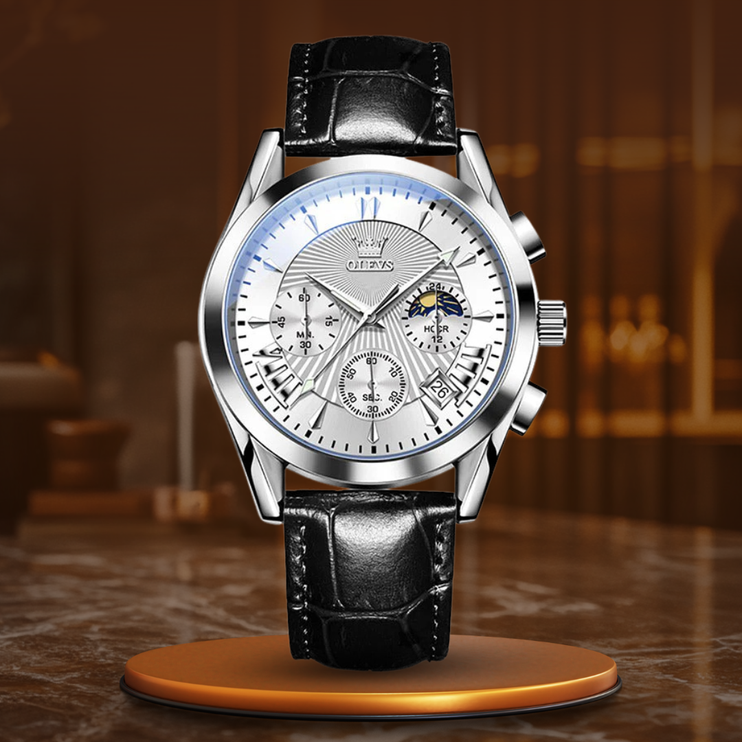 Sapphire Dial Quartz Leather Watch - Retail Flare