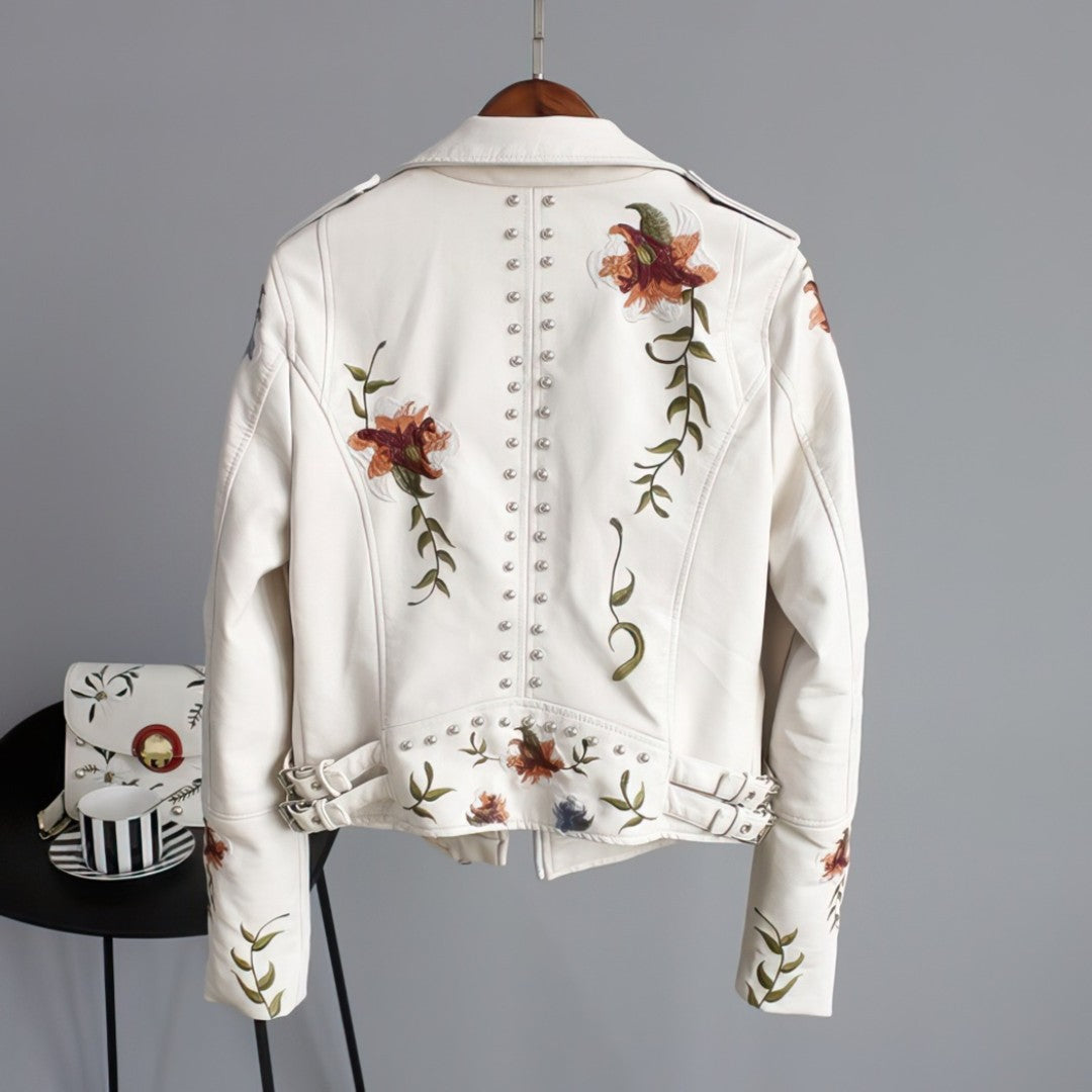 AMELIA | Leather Jacket with Embroidered Flowers