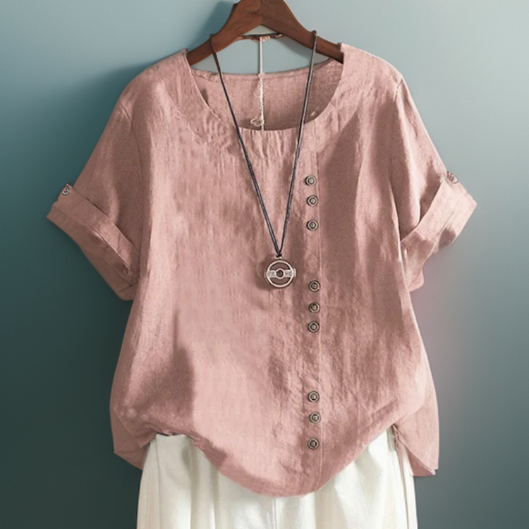 Joline | Round Neck T-shirt with Buttons - Retail Flare