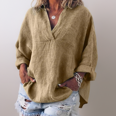 Lorie | Comfortable Long Sleeve Shirt with V-neck - Retail Flare