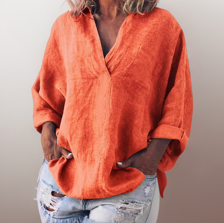 Lorie | Comfortable Long Sleeve Shirt with V-neck - Retail Flare