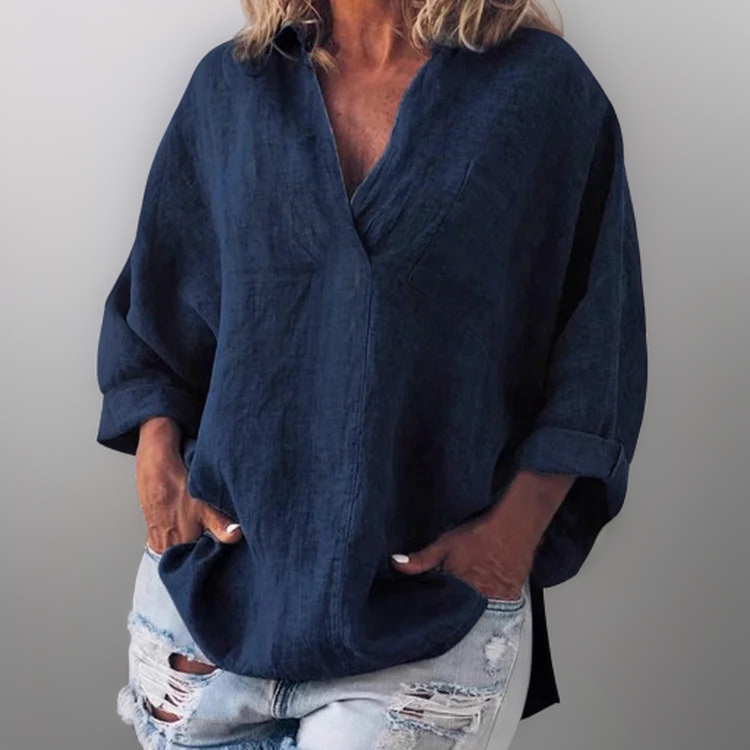 Lorie | Comfortable Long Sleeve Shirt with V-neck - Retail Flare