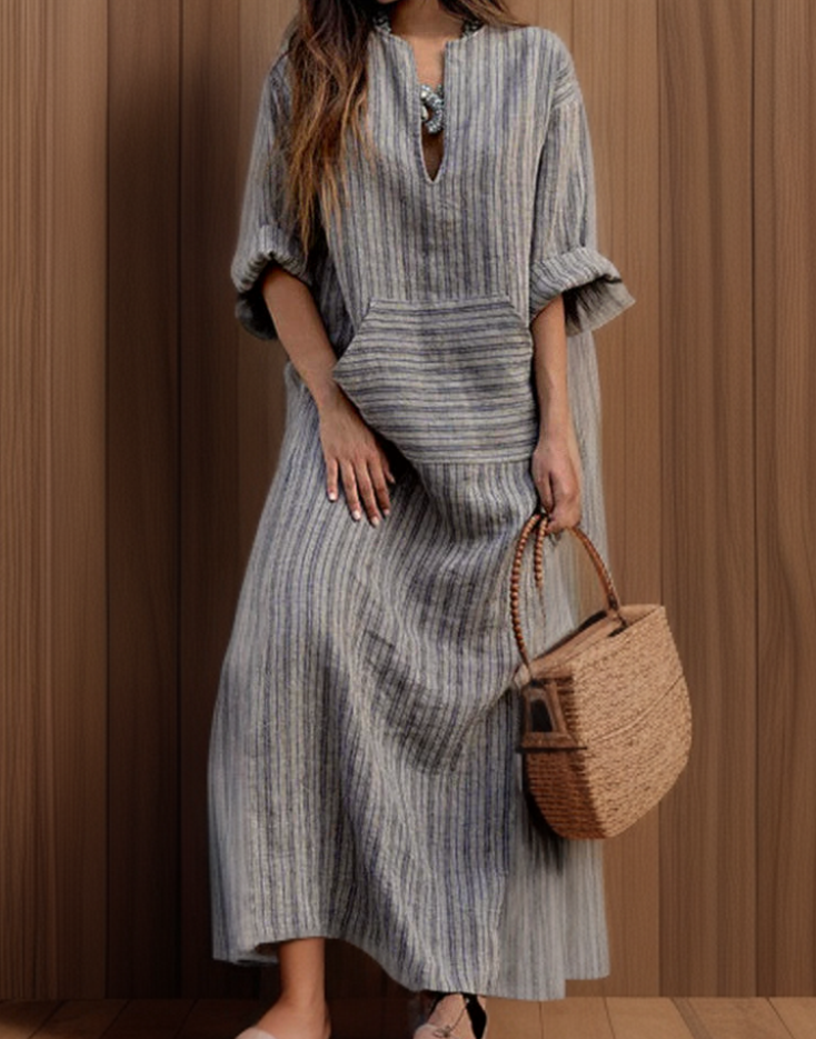 Hailey | Casual Maxi Dress with Vintage Stripes and V-neck - Retail Flare