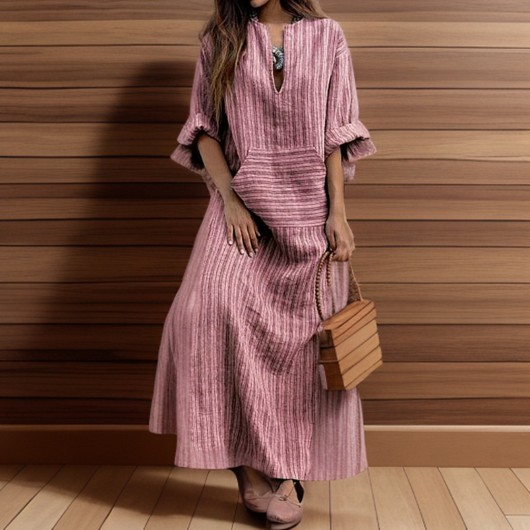 Hailey | Casual Maxi Dress with Vintage Stripes and V-neck - Retail Flare